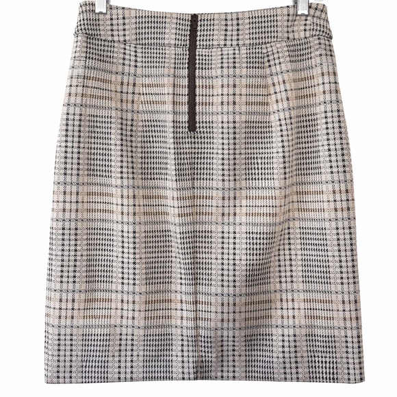 Academia Plaid Business Casual Career Skirt Beige Gold Stretch Size 2 - Picture 2 of 4
